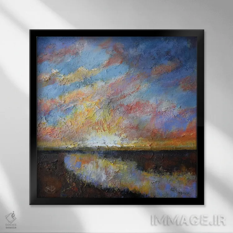 تابلو دکوراتیو طلوع رودخانه اثر کیپ دکر - نمای قابدار مشکی