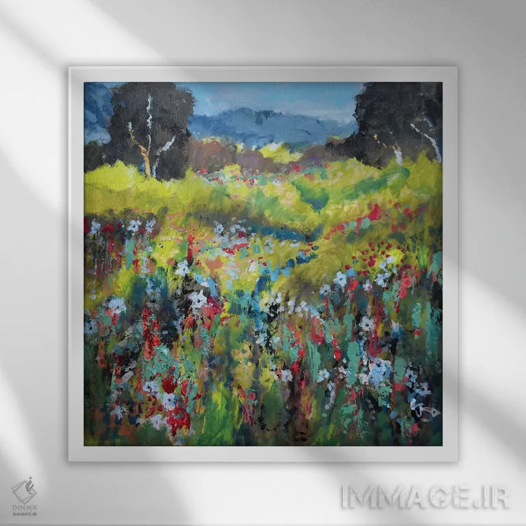 تابلو دکوراتیو مزرعه سبز زرد اثر کیپ دکر - نمای قابدار سفید