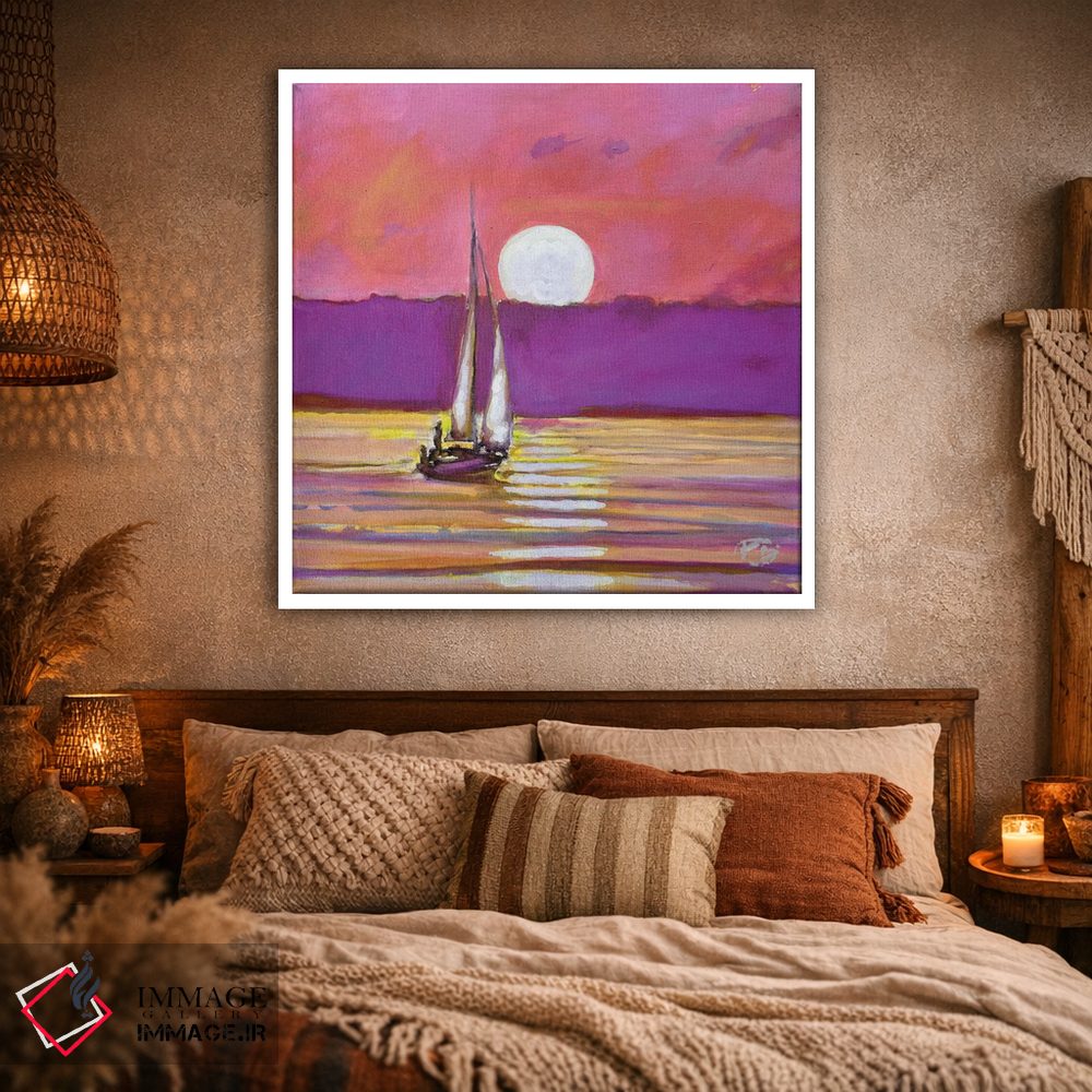 تابلو دکوراتیو قایق سواری زیر نور ماه اثر کیپ دکر - D1W