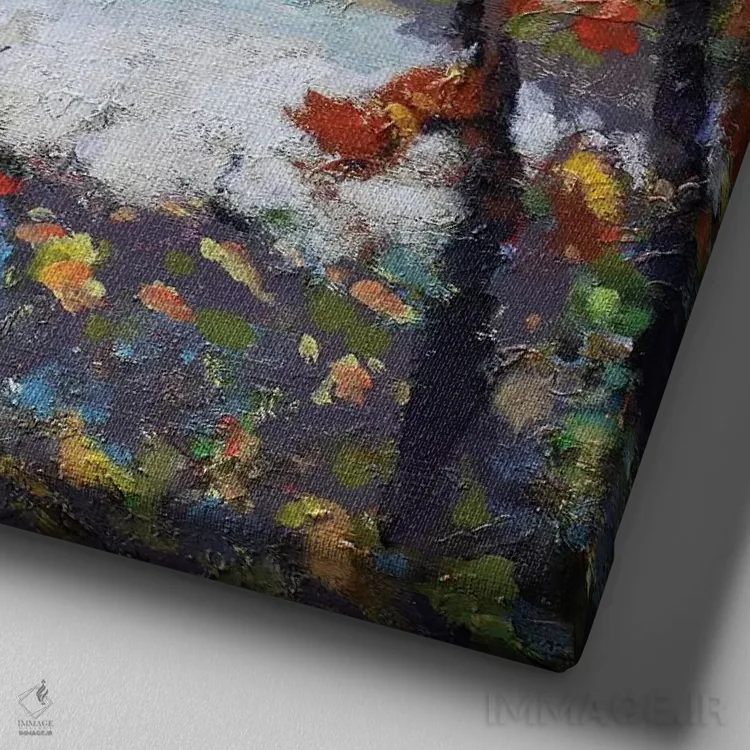 تابلو دکوراتیو میان درختان اثر کیپ دکر - نمای نزدیک بافت بوم