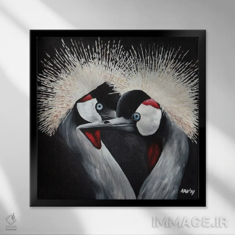 تابلو دکوراتیو درنای تاج دار اثر هنر و طراحی KAK - نمای قابدار مشکی