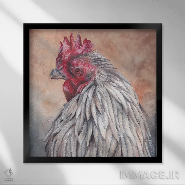 تابلو دکوراتیو خروس اثر هنر و طراحی KAK - نمای قابدار مشکی