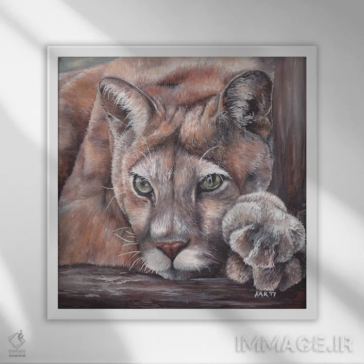 تابلو دکوراتیو یوزپلنگ کوهستان اثر هنر و طراحی KAK - نمای قابدار سفید