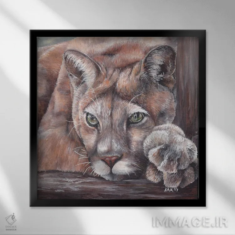 تابلو دکوراتیو یوزپلنگ کوهستان اثر هنر و طراحی KAK - نمای قابدار مشکی