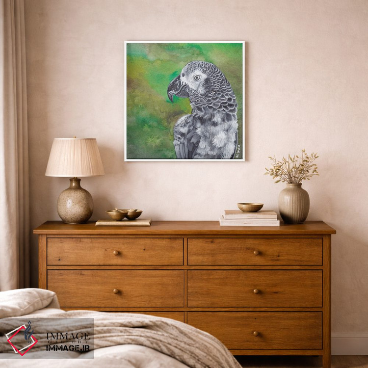 تابلو دکوراتیو طوطی خاکستری آفریقایی اثر هنر و طراحی KAK - D1W
