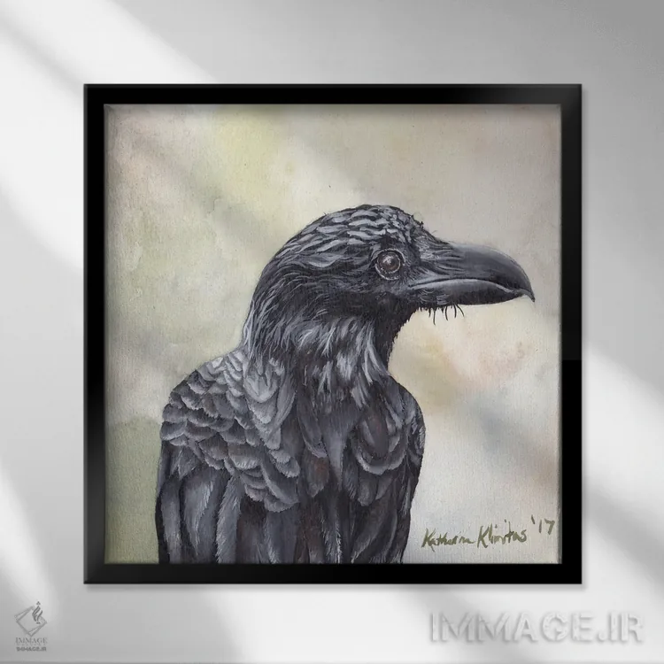 تابلو دکوراتیو کلاغ اثر هنر و طراحی KAK - نمای قابدار مشکی