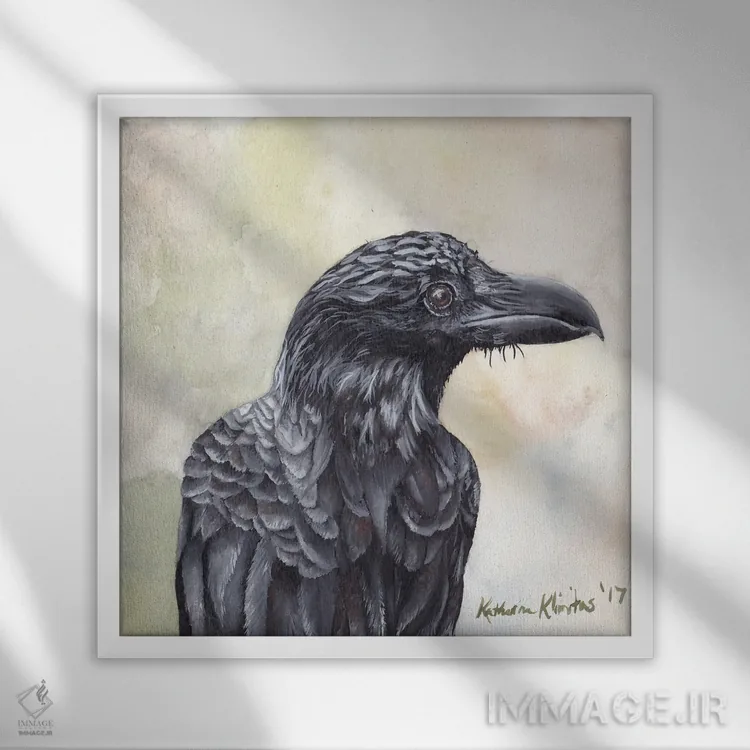 تابلو دکوراتیو کلاغ اثر هنر و طراحی KAK - نمای قابدار سفید