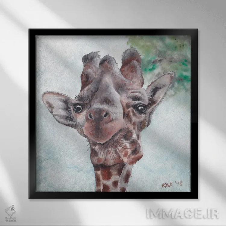 تابلو دکوراتیو زرافه اثر هنر و طراحی KAK - نمای قابدار مشکی