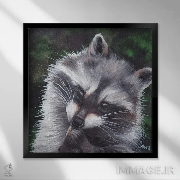 تابلو دکوراتیو راکون اثر هنر و طراحی KAK - نمای قابدار مشکی