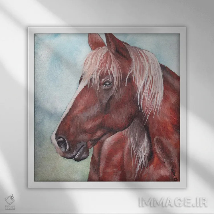 تابلو دکوراتیو اسب اثر هنر و طراحی KAK - نمای قابدار سفید