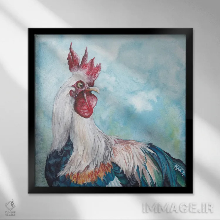 تابلو دکوراتیو خروس II اثر هنر و طراحی KAK - نمای قابدار مشکی