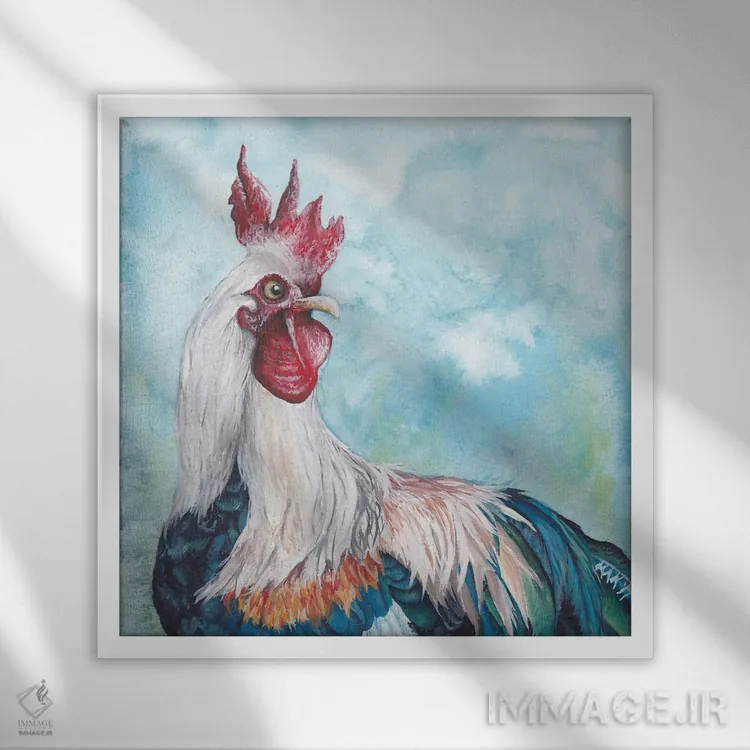 تابلو دکوراتیو خروس II اثر هنر و طراحی KAK - نمای قابدار سفید