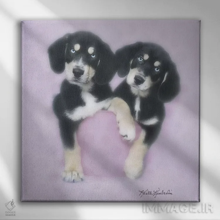 تابلو دکوراتیو زیبا با لباس صورتی اثر کیت کیمبرلین - نمای روبهرو روی دیوار