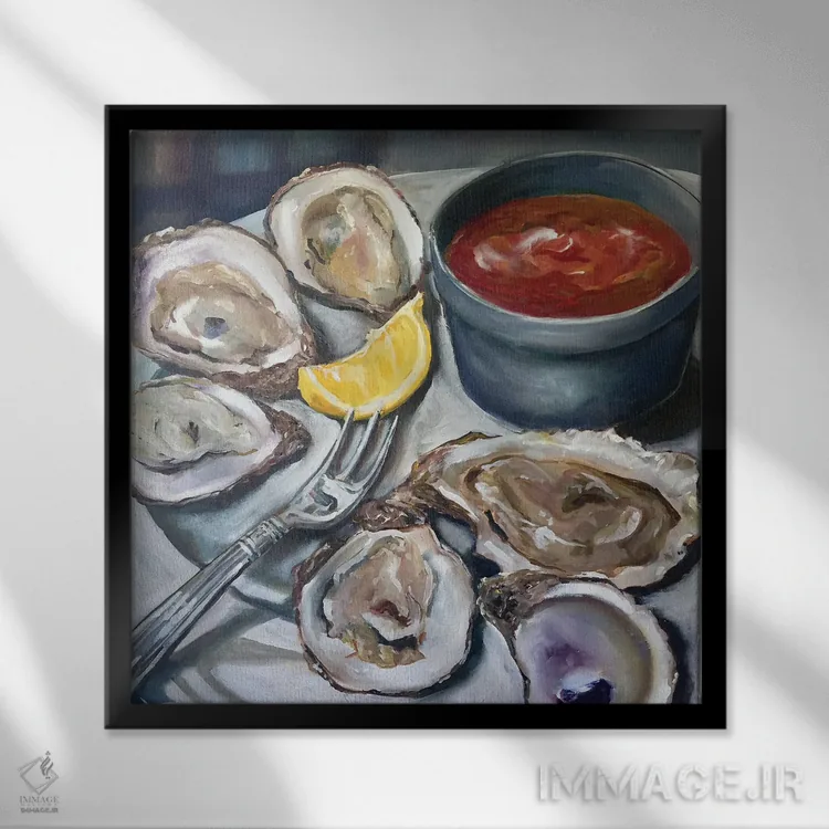 تابلو دکوراتیو پیش غذای صدف اثر کریستین کاینر - نمای قابدار مشکی