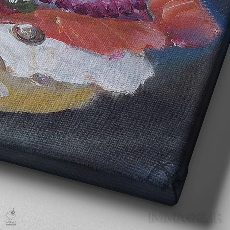 تابلو دکوراتیو بگل و ماهی دودی اثر کریستین کاینر - نمای نزدیک بافت بوم