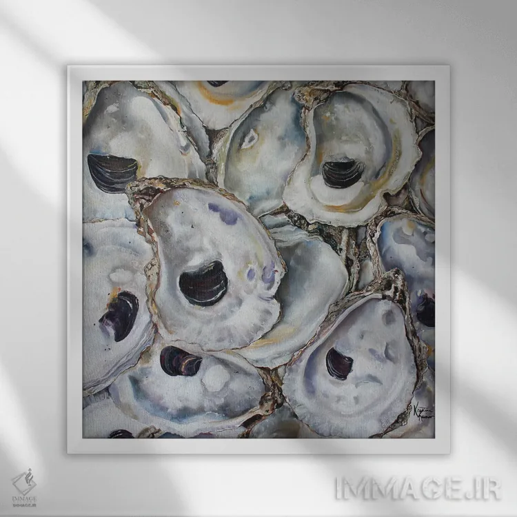 تابلو دکوراتیو صدف های خالی اثر کریستین کاینر - نمای قابدار سفید