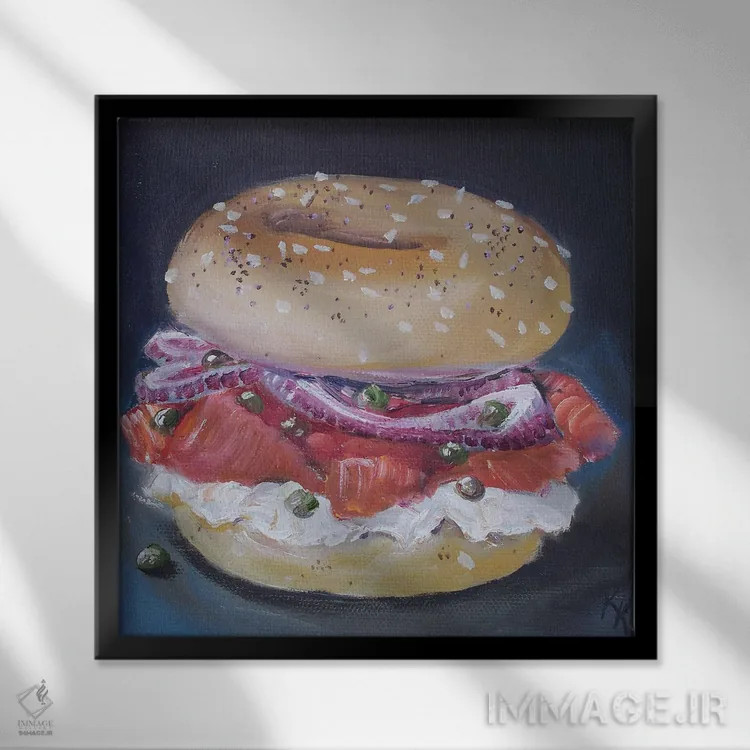 تابلو دکوراتیو بگل و ماهی دودی اثر کریستین کاینر - نمای قابدار مشکی