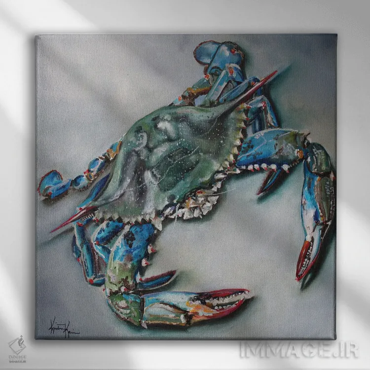 تابلو دکوراتیو خرچنگ آبی اثر کریستین کاینر - نمای روبهرو روی دیوار