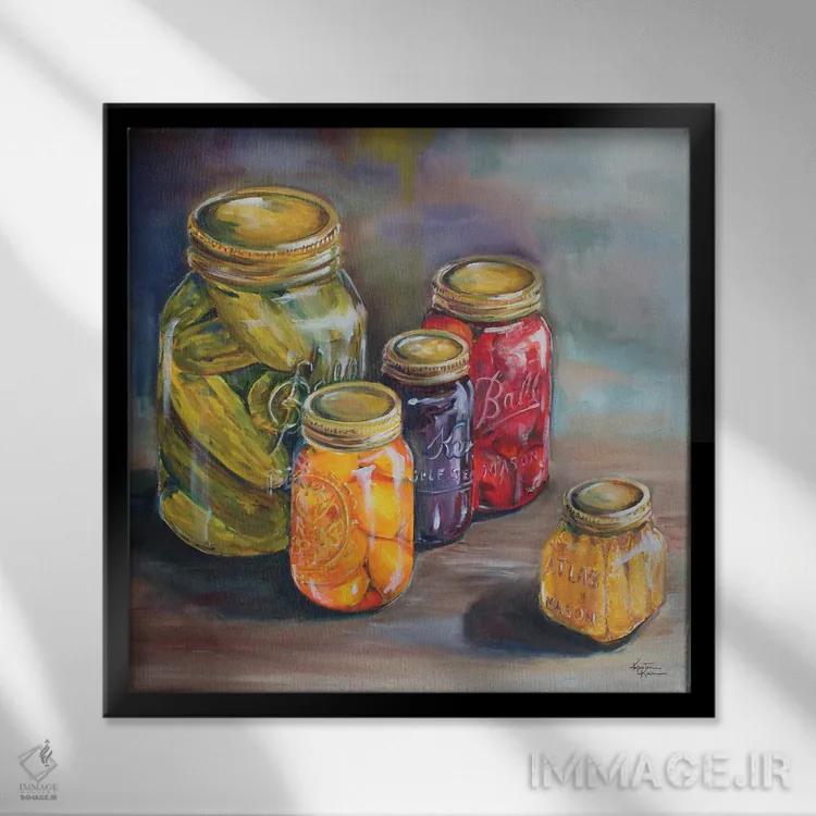 تابلو دکوراتیو شیشه های کنسروسازی اثر کریستین کاینر - نمای قابدار مشکی