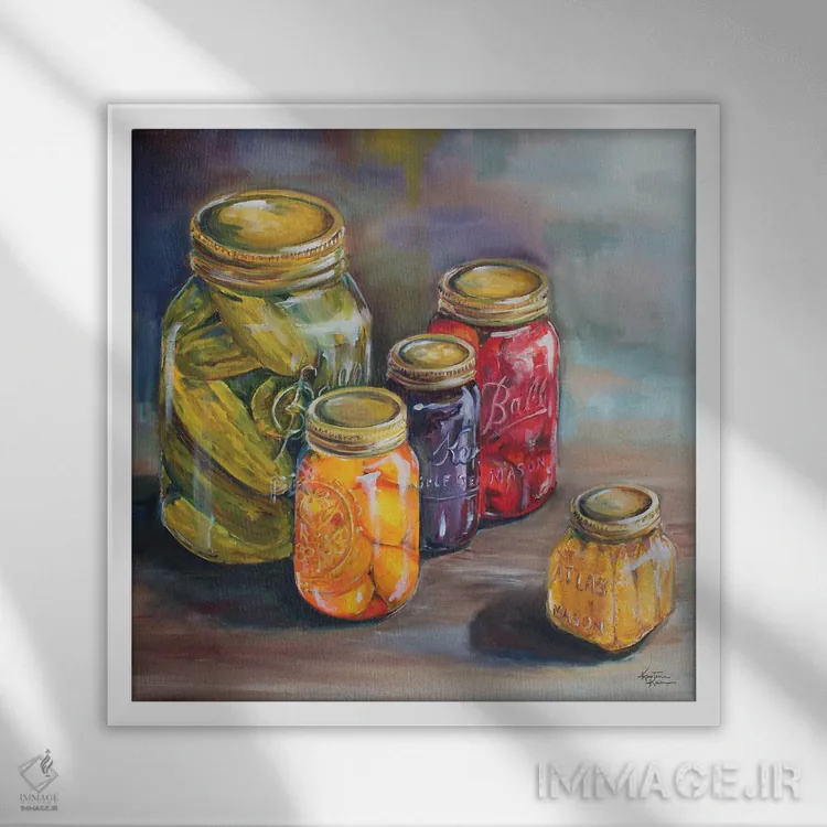 تابلو دکوراتیو شیشه های کنسروسازی اثر کریستین کاینر - نمای قابدار سفید