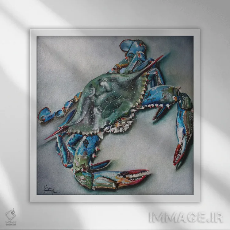 تابلو دکوراتیو خرچنگ آبی اثر کریستین کاینر - نمای قابدار سفید