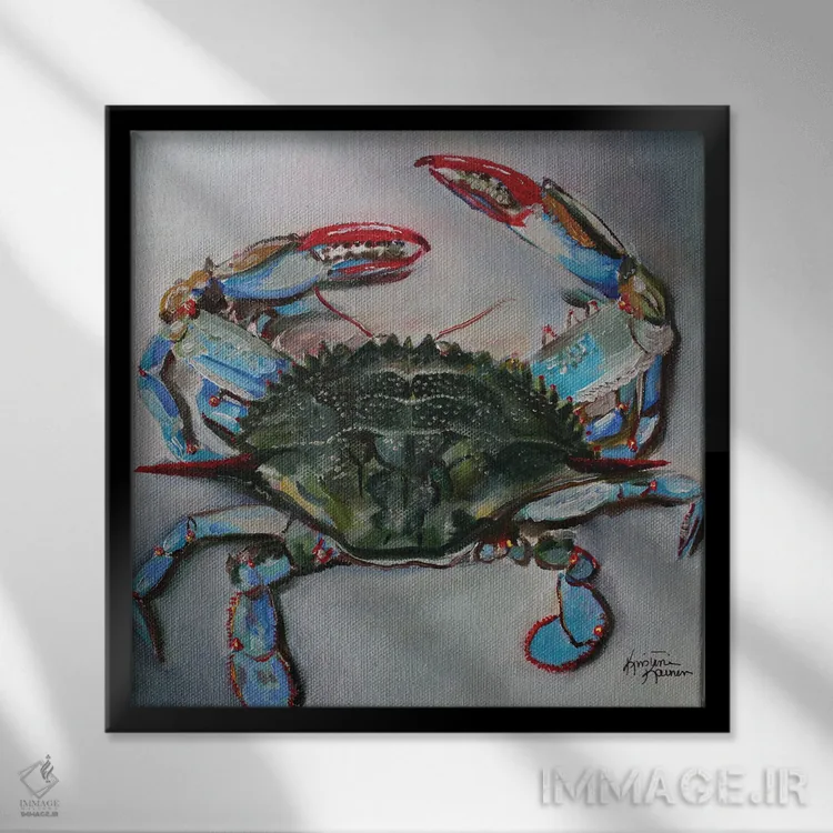 تابلو دکوراتیو خرچنگ خلیجی اثر کریستین کاینر - نمای قابدار مشکی