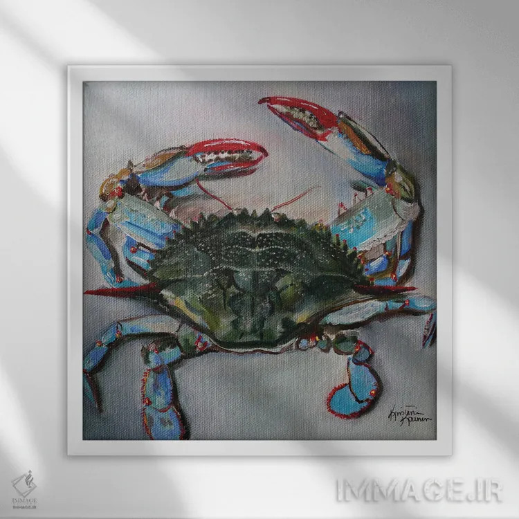 تابلو دکوراتیو خرچنگ خلیجی اثر کریستین کاینر - نمای قابدار سفید