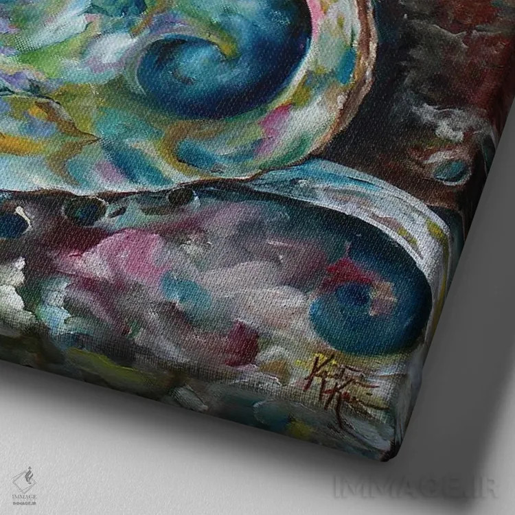 تابلو دکوراتیو صدف های آبالون اثر کریستین کاینر - نمای نزدیک بافت بوم