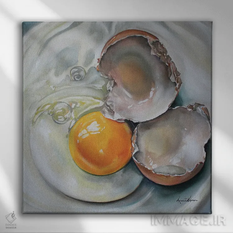 تابلو دکوراتیو تخم مرغ قهوه ای شکسته اثر کریستین کاینر - نمای روبهرو روی دیوار