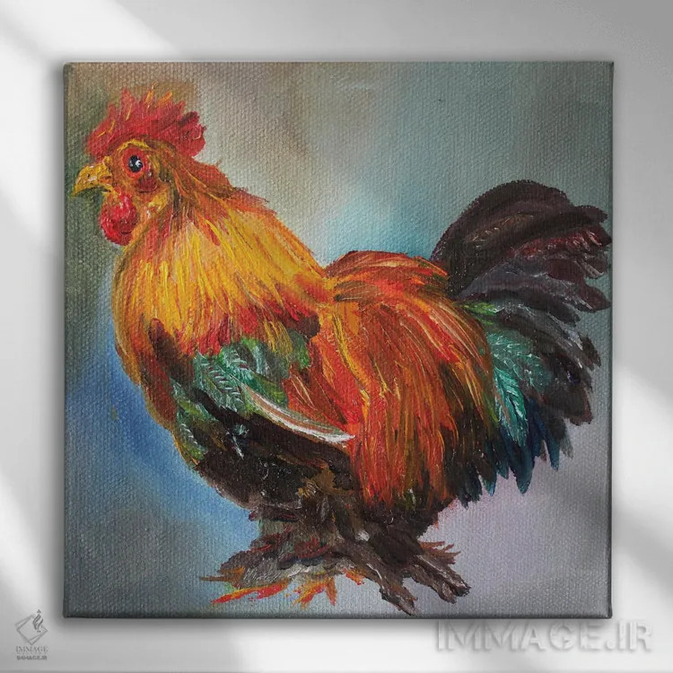 تابلو دکوراتیو خروس اثر کریستین کاینر - نمای روبهرو روی دیوار