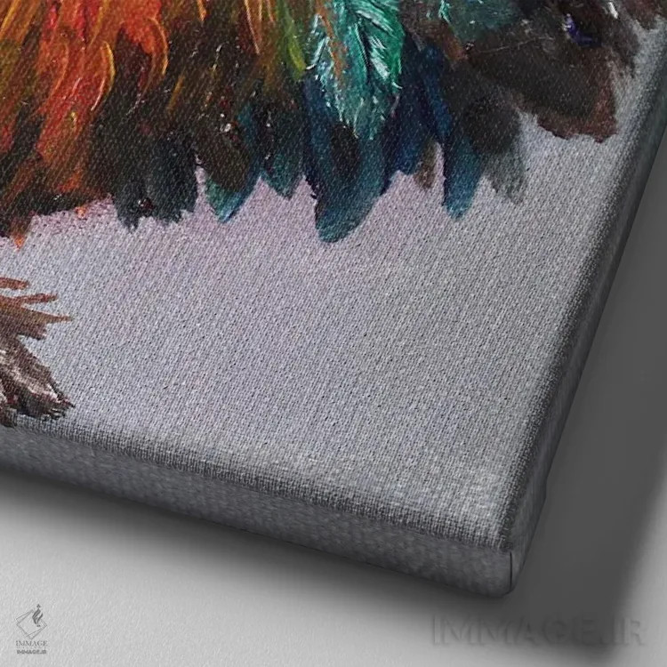 تابلو دکوراتیو خروس اثر کریستین کاینر - نمای نزدیک بافت بوم