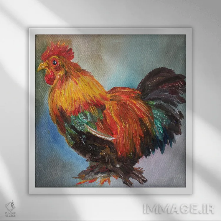 تابلو دکوراتیو خروس اثر کریستین کاینر - نمای قابدار سفید