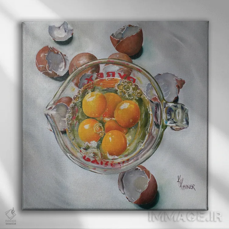 تابلو دکوراتیو تخم مرغ های اندازه گیری شده اثر کریستین کاینر - نمای روبهرو روی دیوار