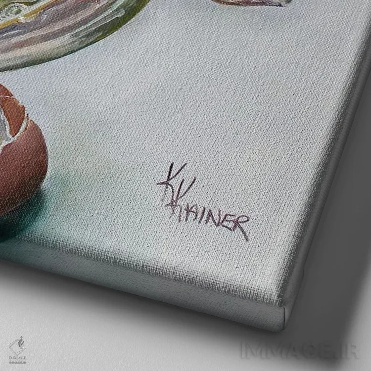 تابلو دکوراتیو تخم مرغ های اندازه گیری شده اثر کریستین کاینر - نمای نزدیک بافت بوم