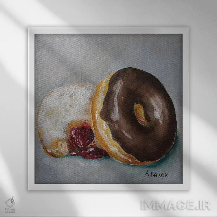 تابلو دکوراتیو دونات ها اثر کریستین کاینر - نمای قابدار سفید