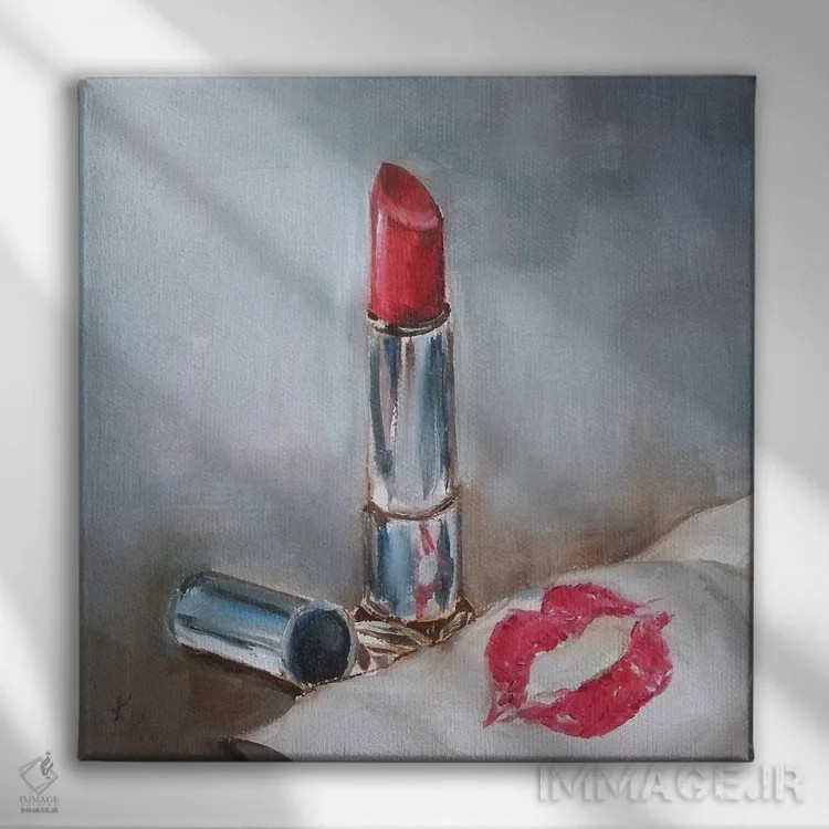 تابلو دکوراتیو بوسه با رژ لب اثر کریستین کاینر - نمای روبهرو روی دیوار