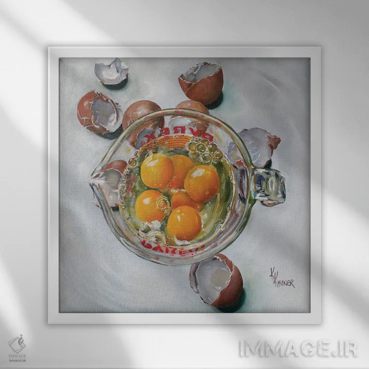 تابلو دکوراتیو تخم مرغ های اندازه گیری شده اثر کریستین کاینر - نمای قابدار سفید