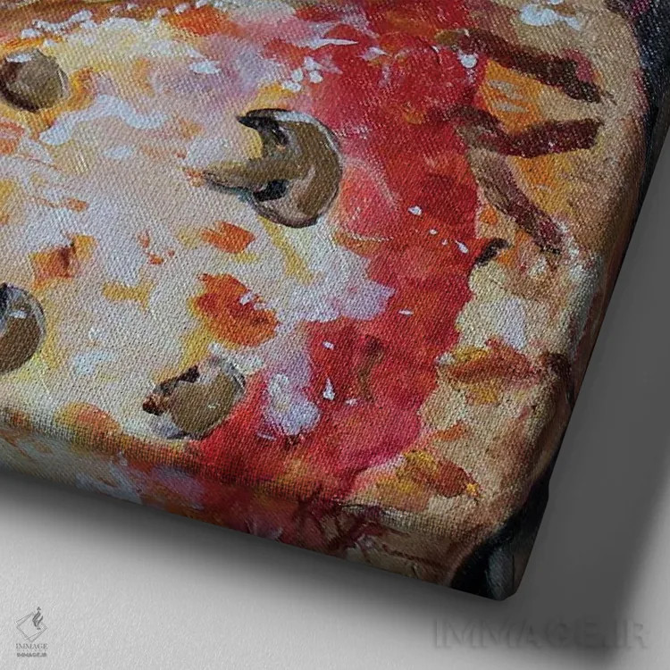 تابلو دکوراتیو شب پیتزا اثر کریستین کاینر - نمای نزدیک بافت بوم