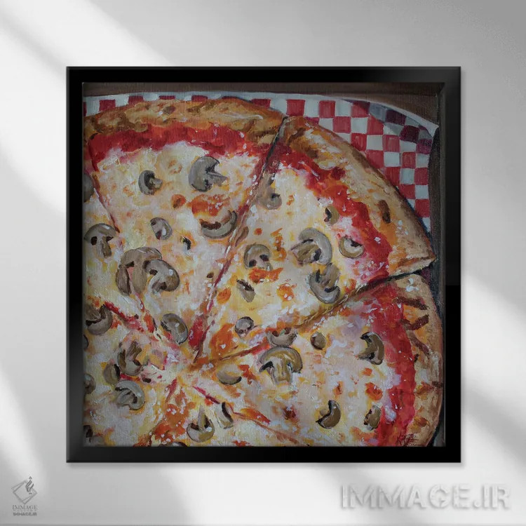 تابلو دکوراتیو شب پیتزا اثر کریستین کاینر - نمای قابدار مشکی