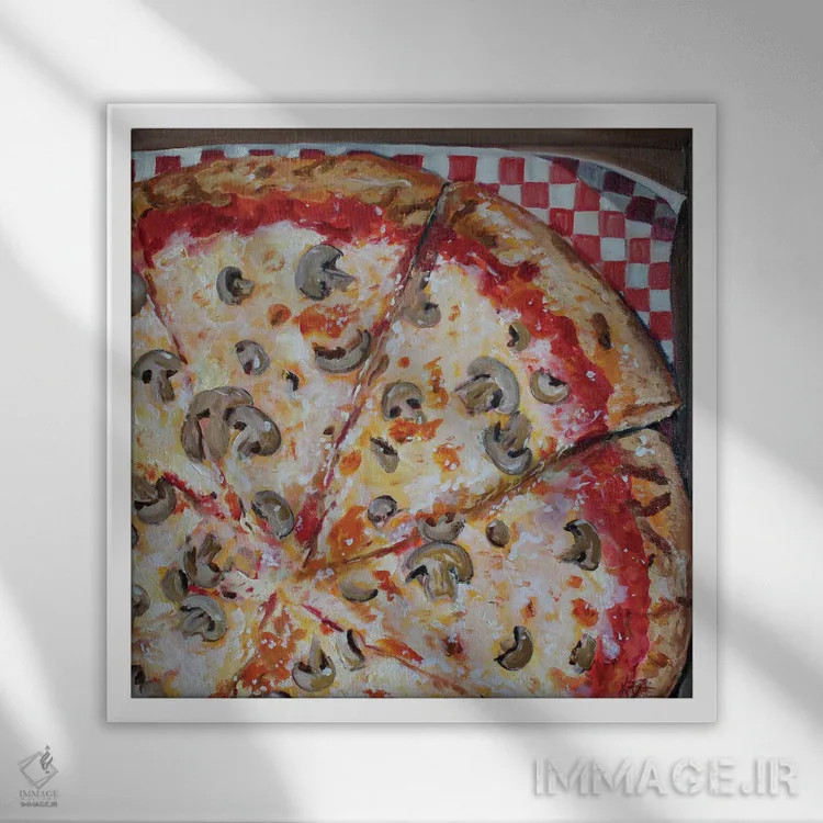 تابلو دکوراتیو شب پیتزا اثر کریستین کاینر - نمای قابدار سفید