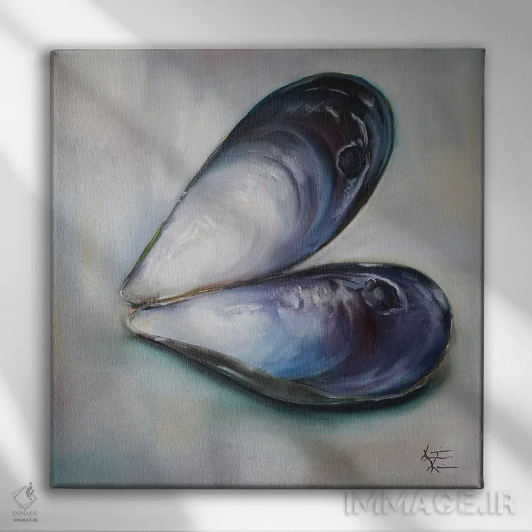 تابلو دکوراتیو صدف سیاه خالی اثر کریستین کاینر - نمای روبهرو روی دیوار