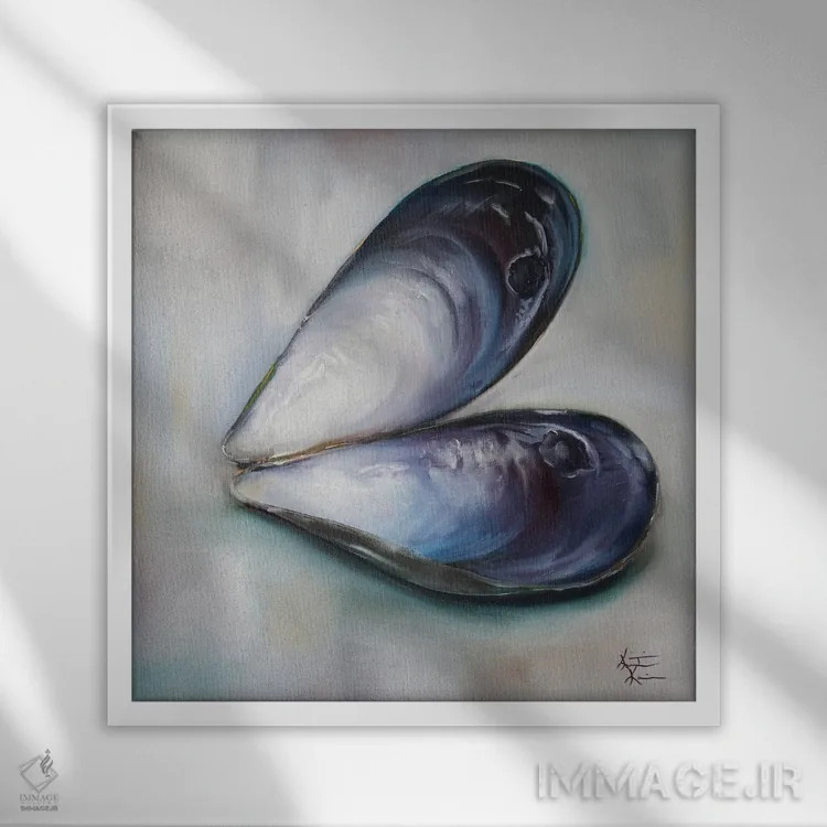 تابلو دکوراتیو صدف سیاه خالی اثر کریستین کاینر - نمای قابدار سفید