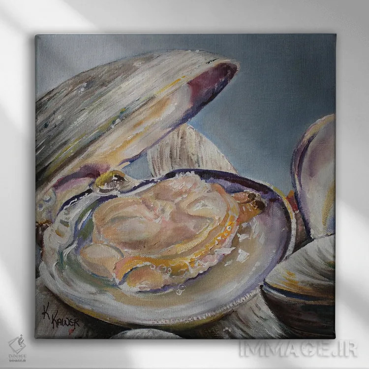 تابلو دکوراتیو صدف بخارپز اثر کریستین کاینر - نمای روبهرو روی دیوار