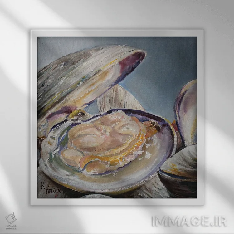 تابلو دکوراتیو صدف بخارپز اثر کریستین کاینر - نمای قابدار سفید
