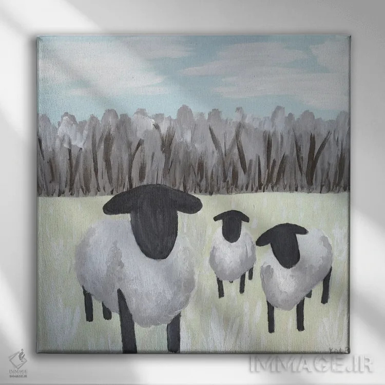 تابلو مدرن گوسفند با لکه های رنگ اثر کاتلین برایان - نمای روبهرو روی دیوار
