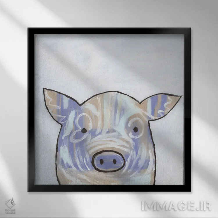 تابلو مدرن خوک با لکه های رنگ اثر کاتلین برایان - نمای قابدار مشکی