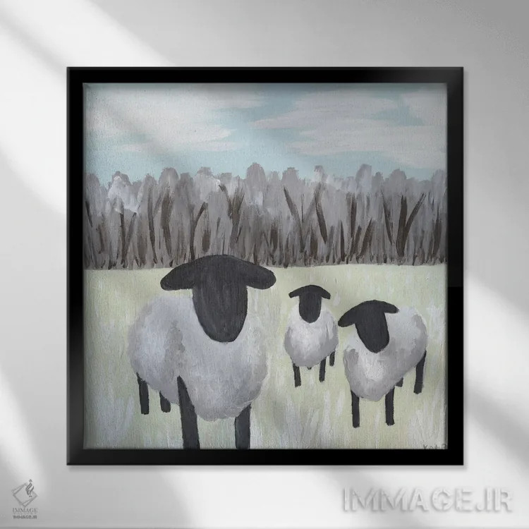 تابلو مدرن گوسفند با لکه های رنگ اثر کاتلین برایان - نمای قابدار مشکی
