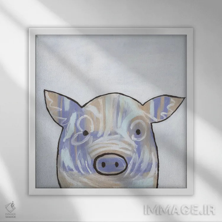 تابلو مدرن خوک با لکه های رنگ اثر کاتلین برایان - نمای قابدار سفید