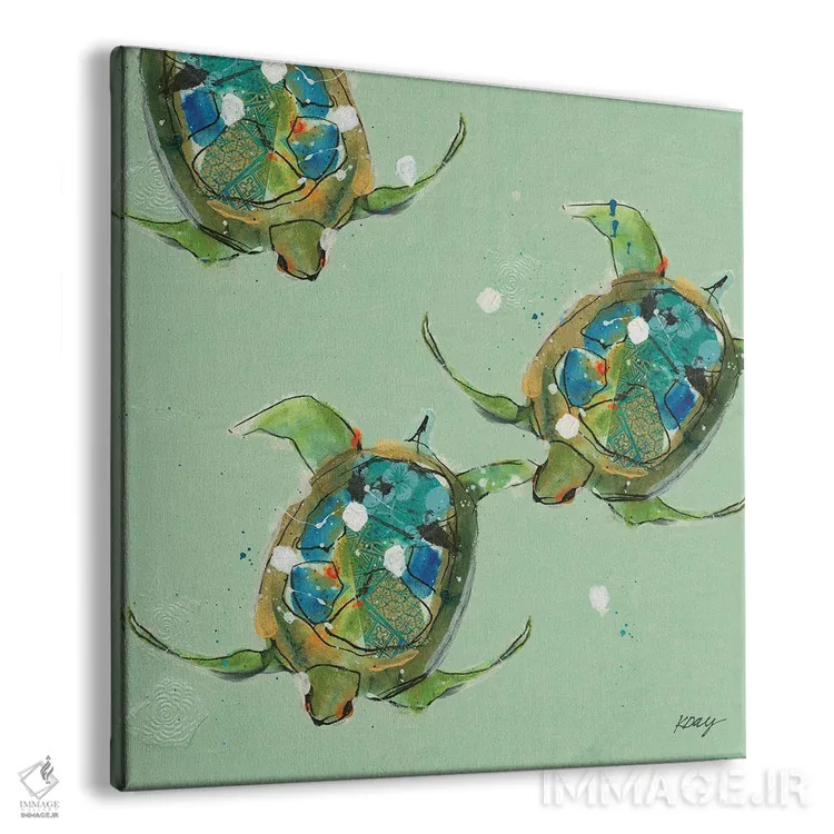 تابلو دکوراتیو لاک پشت های دریایی اثر کلی دی - نمای پرسپکتیو محصول