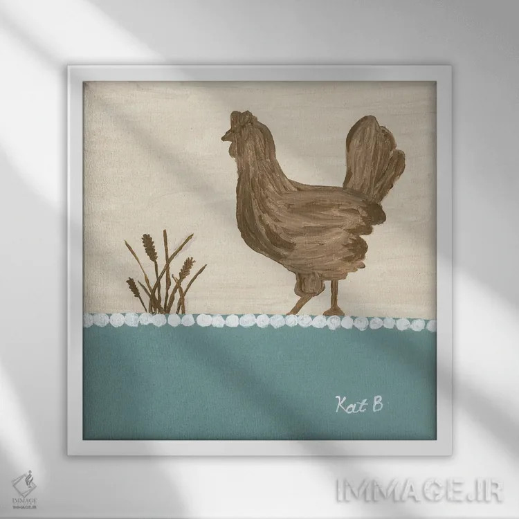 تابلو مینیمال در مرتع مرغ قهوه ای اثر کاتلین برایان - نمای قابدار سفید